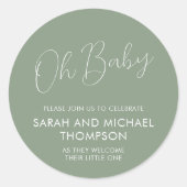Minimal Script Sage Green Oh Baby Ronde Sticker (Voorkant)