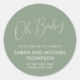 Minimal Script Sage Green Oh Baby Ronde Sticker
