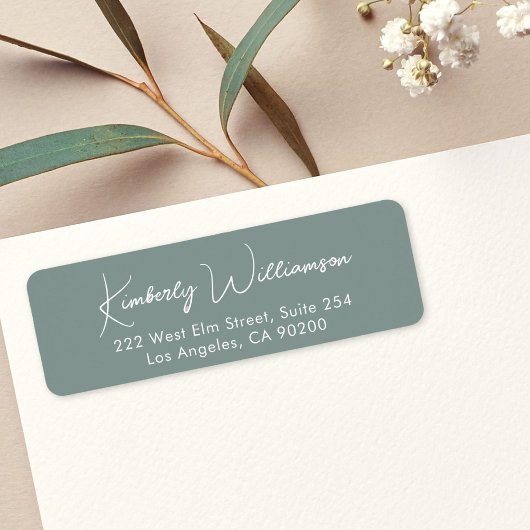 Minimal Script Sage Green Return Address Etiket