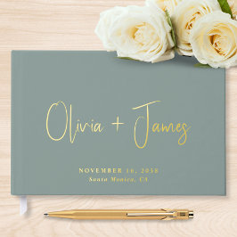 Minimal Script Sage Green Wedding Gastenboek