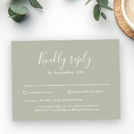 Minimal Script Sage Green Wedding RSVP Kaart