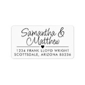 Minimal Script Schattige hart bruiloft retour adre Etiket (Voorkant)
