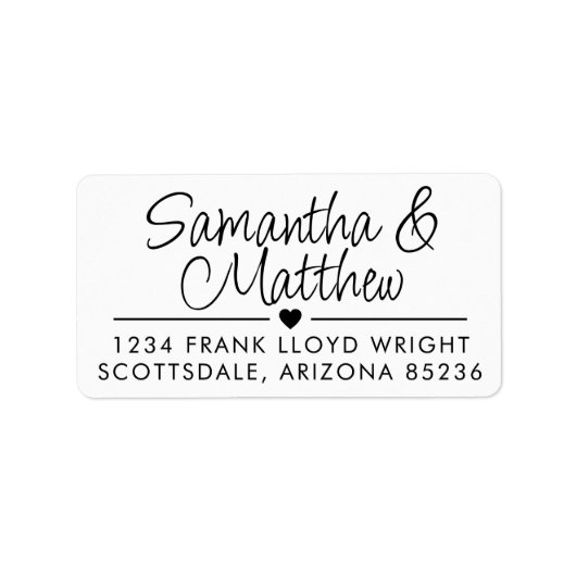 Minimal Script Schattige hart bruiloft retour adre Etiket (Voorkant)