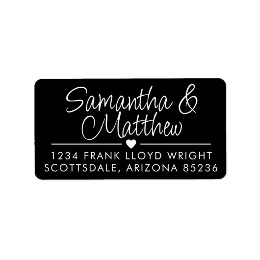 Minimal Script Schattige hart bruiloft retour adre Etiket (Voorkant)
