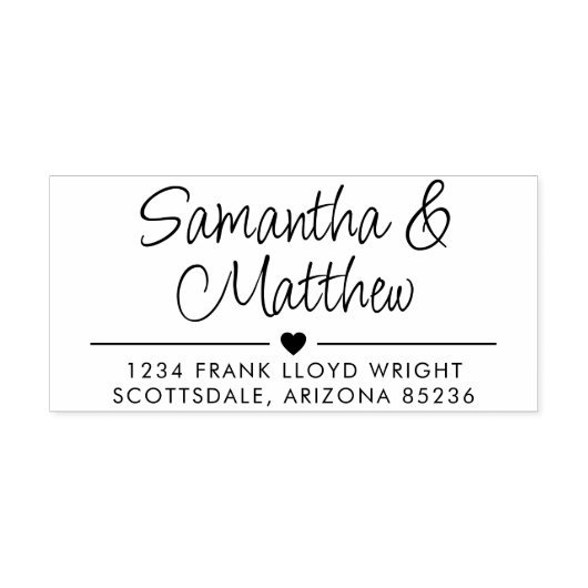 Minimal Script Schattige hart bruiloft retour adre Zelfinktende Stempel (Design)