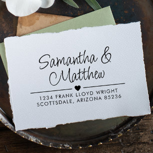 Minimal Script Schattige hart bruiloft retour adre Zelfinktende Stempel