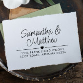 Minimal Script Schattige hart bruiloft retour adre Zelfinktende Stempel