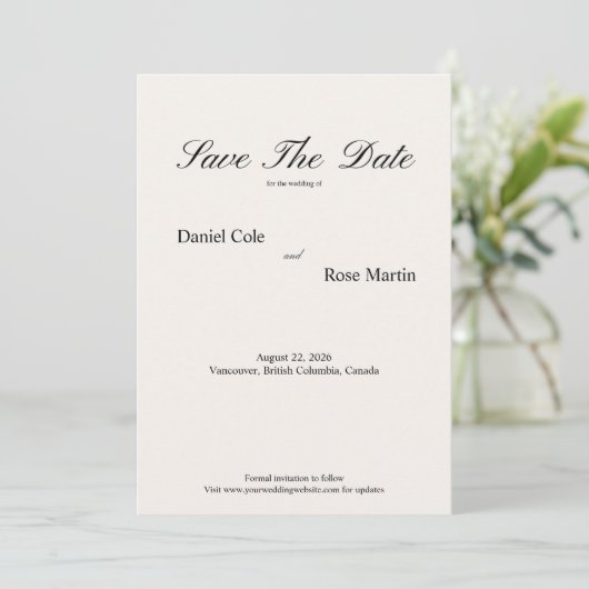 Minimal Script Soft Simple Wedding Save The Date (Staand voorkant)