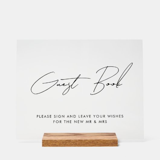 Minimal Script Teken ons gastenboek Bruiloft Zwart Acryl Bord (Voorkant)