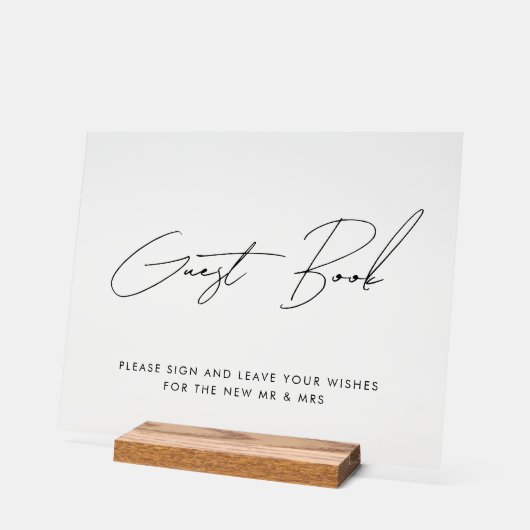 Minimal Script Teken ons gastenboek Bruiloft Zwart Acryl Bord (Hoek)