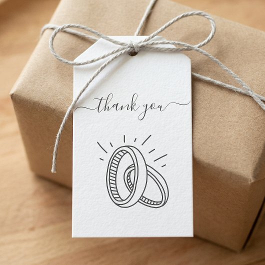 Minimal Script Thank You with Wedding Rings Cadeaulabel