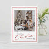 Minimal Script Vintage Merry Christmas Photo Feestdagenkaart (Staand voorkant)