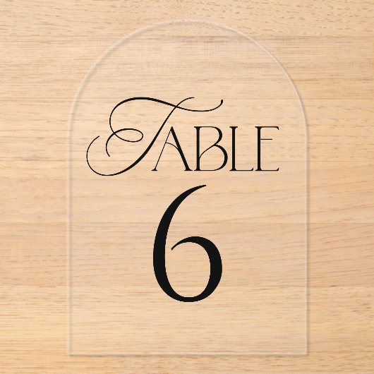 Minimal Script Wedding Table Number Acryl Uitnodigingen (Voorkant)