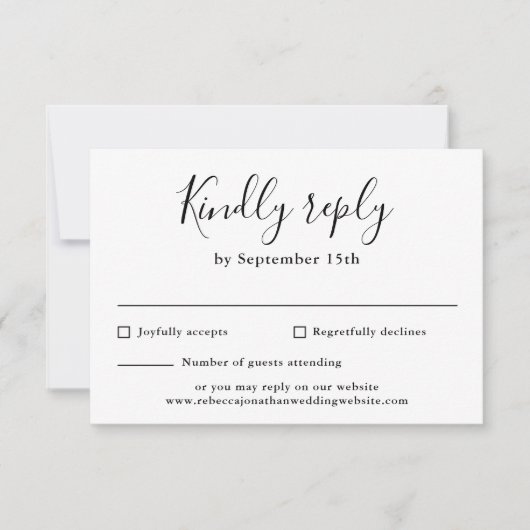 Minimal Script Zwart Wit Wedding RSVP Kaart (Voorkant)