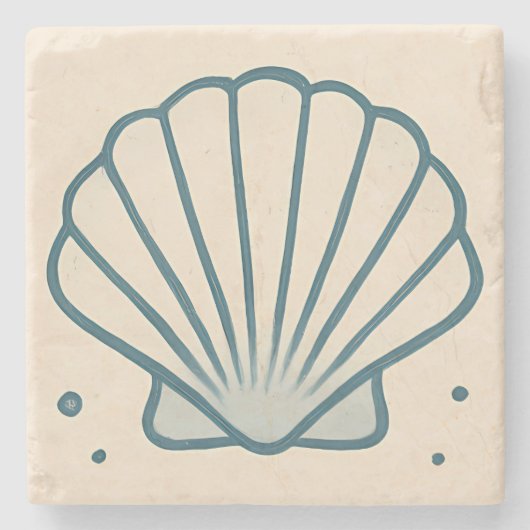 Minimal Seashell Ocean Art Tegel Stenen Onderzetter (Voorkant)
