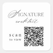 Minimal Signature Cocktail QR Code Wedding Sticker (Voorkant)