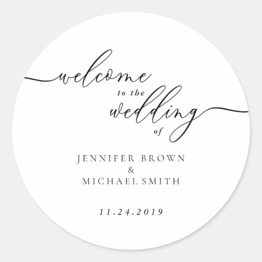 Minimal Signature Custom Name Date Welcome Wedding Ronde Sticker (Voorkant)