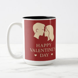 Minimal Silhouette Couple Happy Valentines Heart Tweekleurige Koffiemok