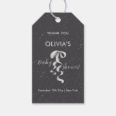 Minimal Silver Bow Winter Snow Baby Shower  Cadeaulabel (Voorkant)