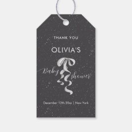 Minimal Silver Bow Winter Snow Baby Shower  Cadeaulabel