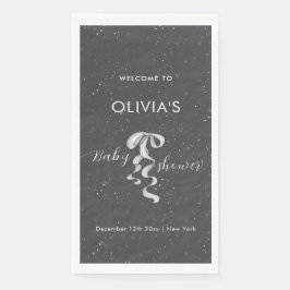 Minimal Silver Bow Winter Snow Baby Shower Welcome Servet