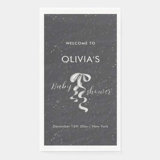 Minimal Silver Bow Winter Snow Baby Shower Welcome Servet (Voorkant)