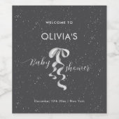 Minimal Silver Bow Winter Snow Baby Shower Welcome Wijn Etiket (Enkel label)