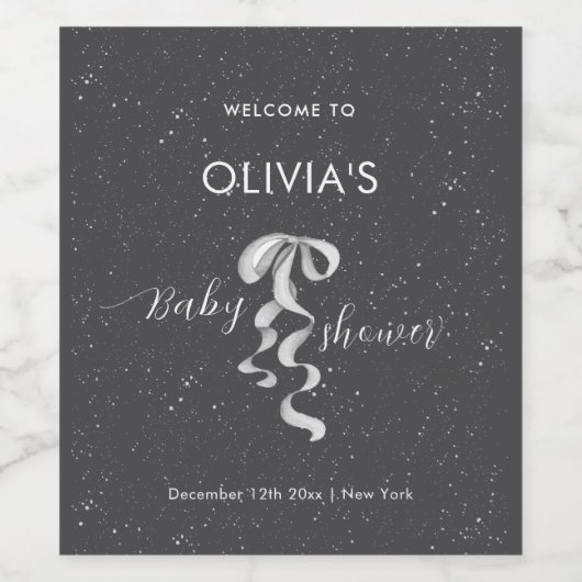 Minimal Silver Bow Winter Snow Baby Shower Welcome Wijn Etiket (Enkel label)
