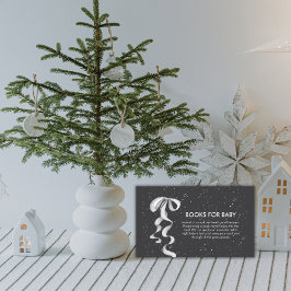 Minimal Silver Bow Winter Snow Books Baby Shower  Informatiekaartje