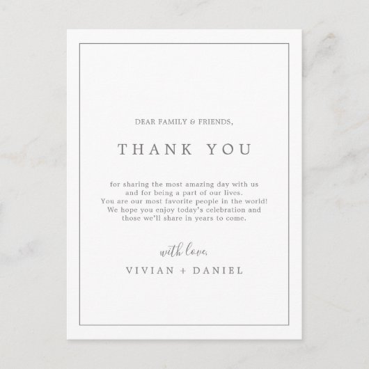 Minimal Silver Typography Thank You Reception Card Briefkaart (Voorkant)