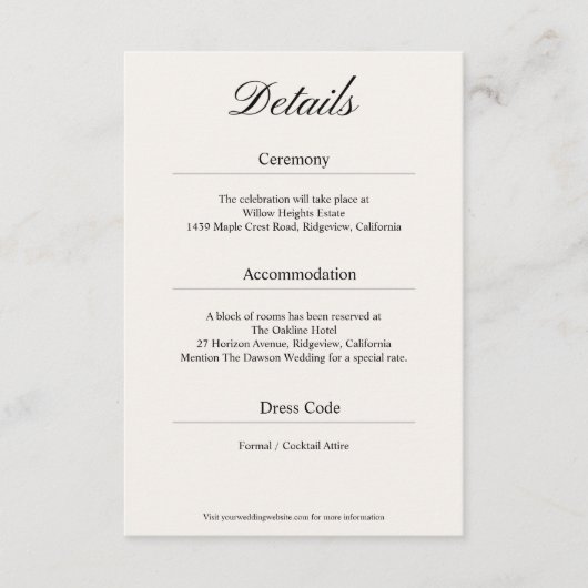Minimal Simple Black and White Wedding Details Informatiekaartje (Voorkant)
