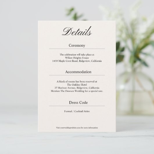 Minimal Simple Black and White Wedding Details Informatiekaartje (Staand voorkant)