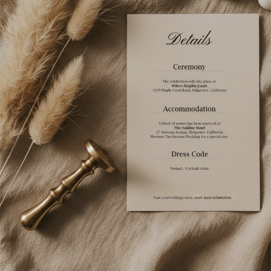 Minimal Simple Black and White Wedding Details Informatiekaartje