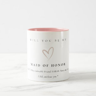 Minimal Simple Blush Heart Maid of Honor Gift Tweekleurige Koffiemok