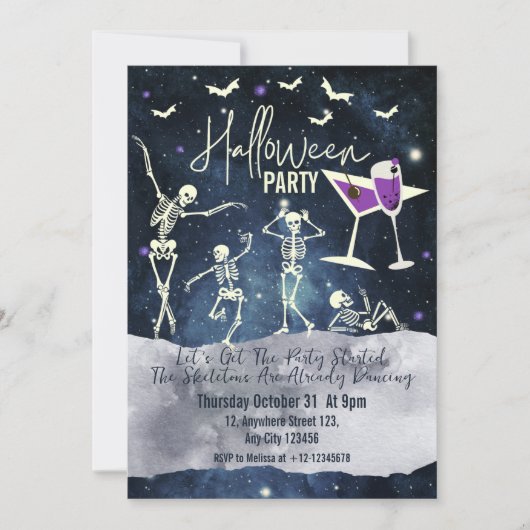 Minimal Simple Dancing Skeleton Halloween Party Kaart (Voorkant)