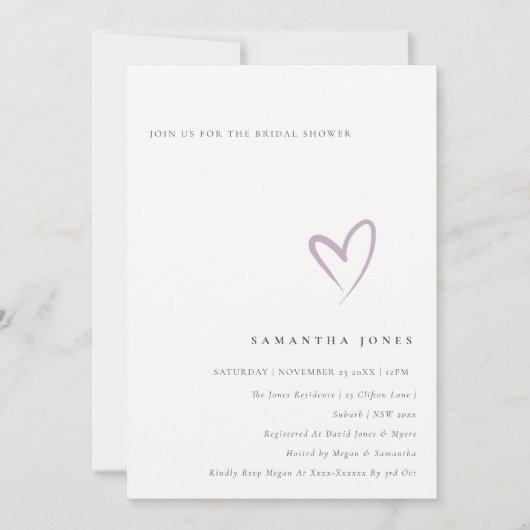 Minimal Simple Lavender Lila Heart Vrijgezellenfee Kaart (Voorkant)