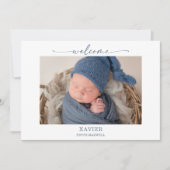 Minimal Simple Navy Photo Baby Announcement Card Kaart (Voorkant)