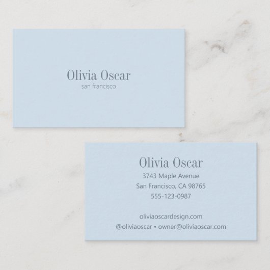 Minimal Simple Soft Blue Modern Professional Visitekaartje (Voorkant / Achterkant)