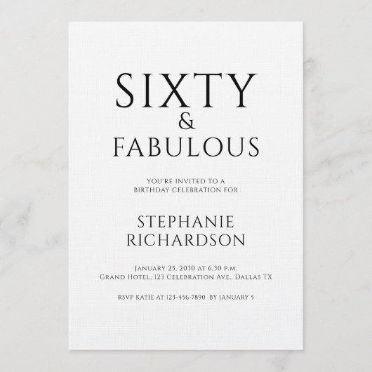 Minimal Sixty and Fabulous 60th Birthday Party  Kaart (Voorkant)