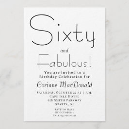Minimal Sixty and Fabulous 60th Birthday Party Kaart