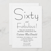 Minimal Sixty and Fabulous 60th Birthday Party Kaart (Voorkant / Achterkant)
