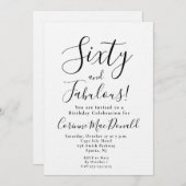 Minimal Sixty and Fabulous 60th Birthday Party Kaart (Voorkant / Achterkant)