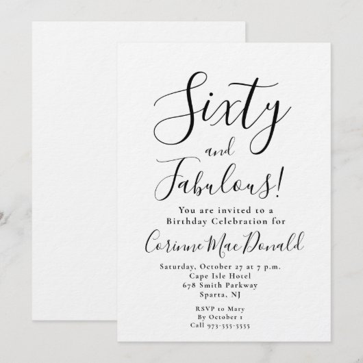Minimal Sixty and Fabulous 60th Birthday Party Kaart (Voorkant / Achterkant)
