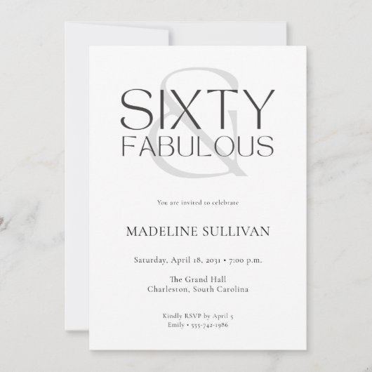 Minimal Sixty and Fabulous 60th Birthday Party Kaart (Voorkant)