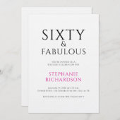Minimal Sixty and Fabulous 60th Birthday Party Kaart (Voorkant / Achterkant)