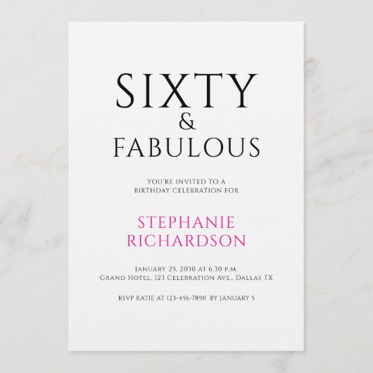 Minimal Sixty and Fabulous 60th Birthday Party Kaart (Voorkant)