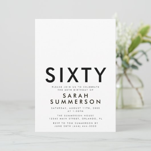 Minimal Sixty Black White 60th Birthday Kaart (Staand voorkant)