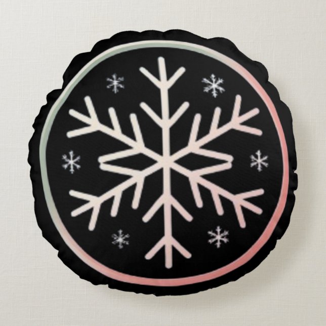 Minimal Snowflake Icon –  Winter Holiday design  Rond Kussen (Voorkant)