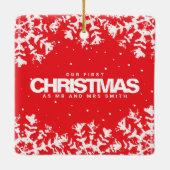 Minimal Snowflakes Frame | Merry and Married Photo Keramisch Ornament (Achterkant)