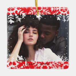 Minimal Snowflakes Frame | Merry and Married Photo Keramisch Ornament